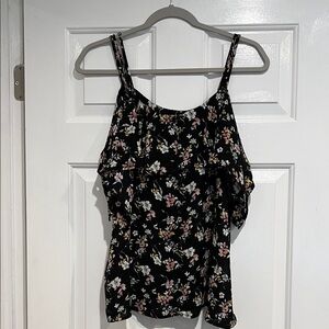 Lily White Black Floral Ruffle Cami